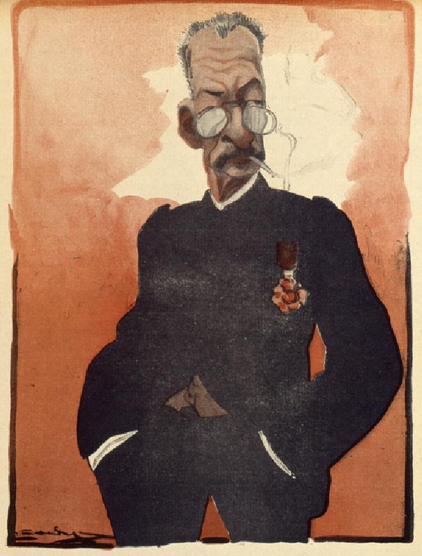 General Andre, französischer Kriegsminister, Karikatur aus "LAssiette au Beurre" von Leal de Camara
