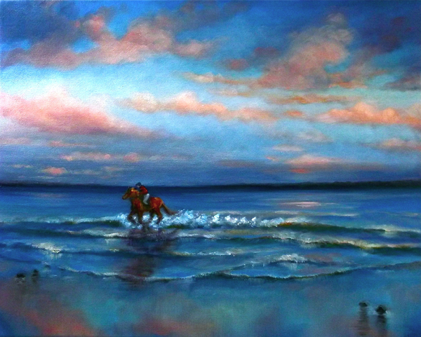 Wave Racing Horse riding on beach von Lee Campbell