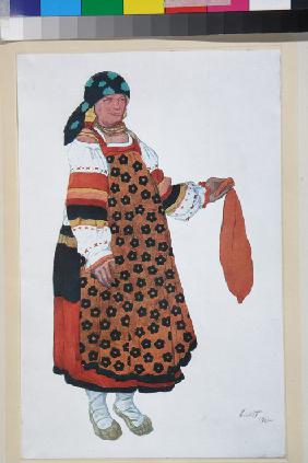 Bäuerin. Kostümentwurf zum Vaudeville "Altes Moskau" im Théâtre Femina in Paris 1922