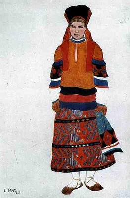 Costume design for a Peasant Girl, 1922 (colour litho) von Leon Nikolajewitsch Bakst