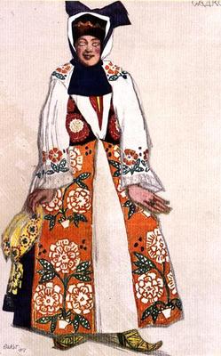 Costume design for a peasant woman, from Sadko, 1917 (colour litho) von Leon Nikolajewitsch Bakst