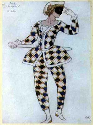 Costume design for Harlequin, from Sleeping Beauty, 1921 (colour litho) von Leon Nikolajewitsch Bakst