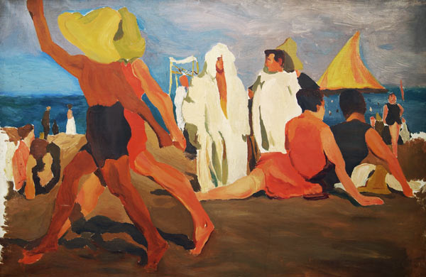 Badende am Lido di Venezia (Serge Diaghilev und Vaslav Nijinsky am Strand) von Leon Nikolajewitsch Bakst