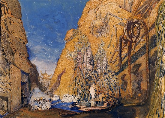 Stage set for the ''Dieu Bleu'', Reynaldo Hahn (1845-1947) 1911 von Leon Nikolajewitsch Bakst
