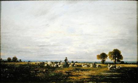 Shepherdess watching her Flock von Leon-Victor Dupre
