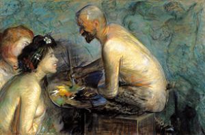 Faun und Nymphen (Satirisches Bildnis des Malers Jacek Malczewski) von Leon Wyczolkowski