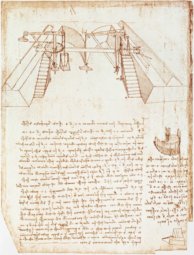 Facsimile of Codex Atlanticus 363vb Pulley System for the Construction of a Staircase von Leonardo da Vinci