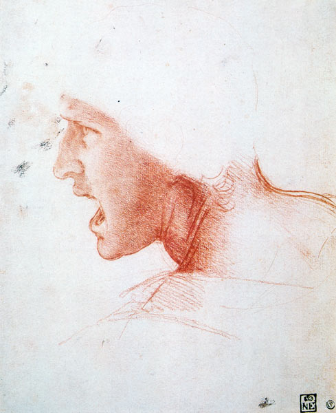 Studie für den Kopf eines Soldaten zur "Schlacht von Anghiari" von Leonardo da Vinci