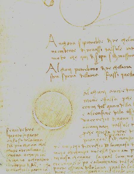 Codex Leicester. Folio 2 recto showing the outer luminosity of the moon (lumen cinerum) von Leonardo da Vinci