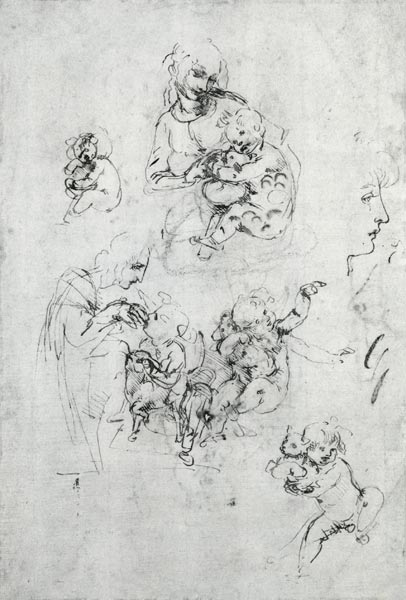 Studies for a Madonna with a cat, c.1478-80 (pen and ink over black chalk on paper) von Leonardo da Vinci