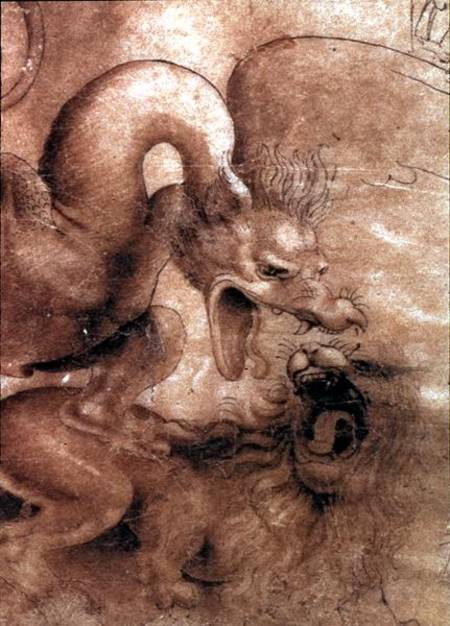 Fight between a dragon and a lion, a detail von Leonardo da Vinci