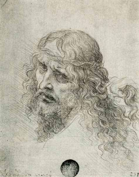 Head of Christ with a hand grasping his hair (black chalk on linen paper) von Leonardo da Vinci
