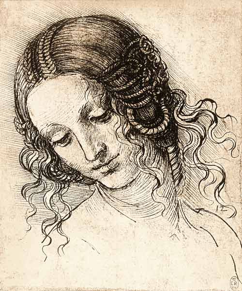 Studienblatt mit weiblichem Kopf (Leda) von Leonardo da Vinci