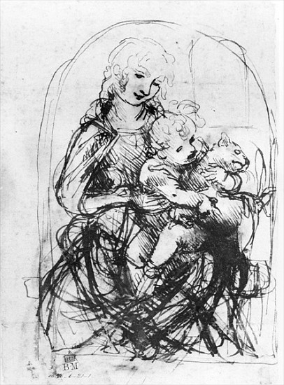 Study for a Madonna with a Cat, c.1478-80 (pen and ink over stylus underdrawing on paper) von Leonardo da Vinci