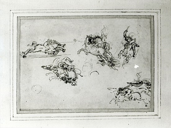 Study of Horsemen in Combat, 1503-4 (pen and ink on paper) von Leonardo da Vinci