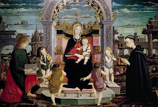 Virgin and Child Enthroned with St. John the Evangelist and the Blessed Giacomo Bertoni von Leonardo I Scaletti