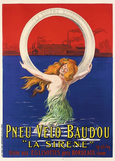 Poster advertising 'La Sirene' bicycle tires manufactured by Pneu Velo Baudou von Leonetto Cappiello