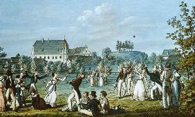 Ball Games at Atzenbrugg with Franz Schubert (1797-1828) and friends seated in the foreground