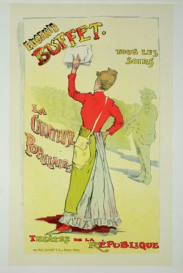 Reproduction of a poster advertising 'Eugenie Buffet', at the Republic Theatre von Leopold Stevens
