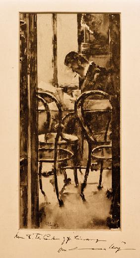 Zeitungslesender Mann im Café 1887