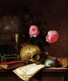 Still Life with a Skull (oil on canvas) 14th