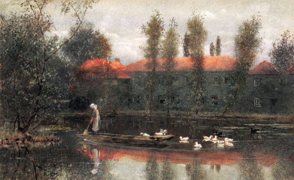 The Pond of William Morris Works at Merton Abbey (w/c and gouache on paper) von Lexden L. Pocock