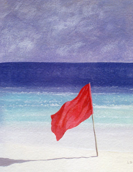 Beach Flag - Storm Warning, 1985 (acrylic on paper)  von Lincoln  Seligman