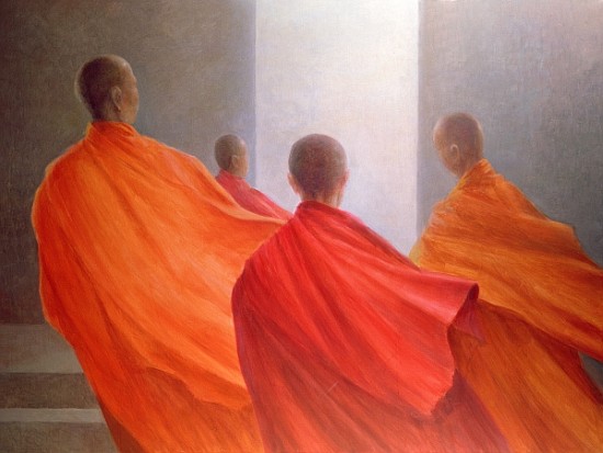 Four Monks on Temple Steps (oil on canvas)  von Lincoln  Seligman