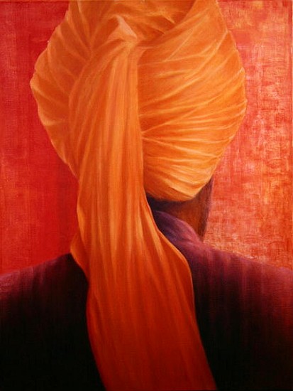 Orange Turban on Red (oil on canvas)  von Lincoln  Seligman