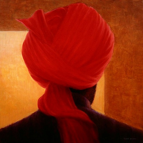 Red Turban on Amber, Deoghar (oil on canvas)  von Lincoln  Seligman
