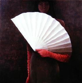 Girl with White Fan (oil on canvas) 