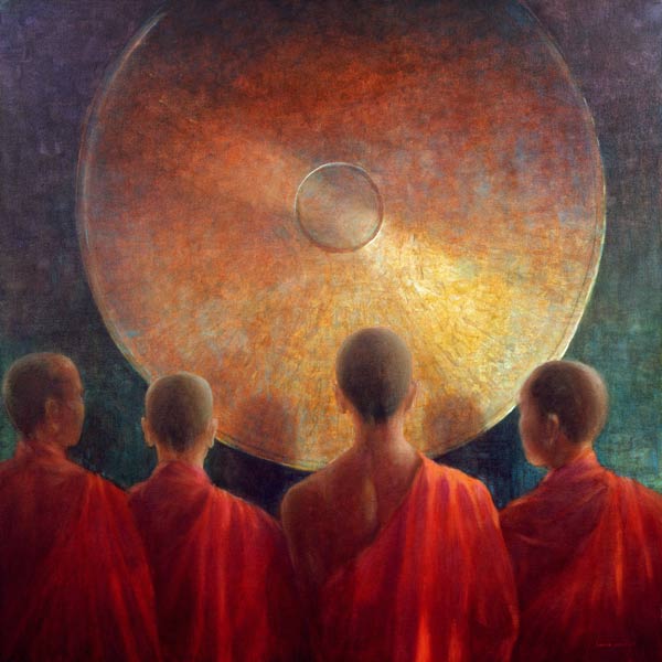 Young Monks with Gong (oil on canvas)  von Lincoln  Seligman
