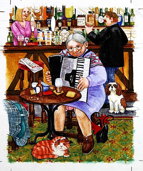 Grandma and a cats and an accordion von Linda  Benton