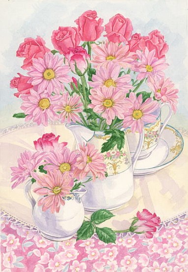 Roses and Chrysanthemums, 1996 (w/c on paper)  von Linda  Benton