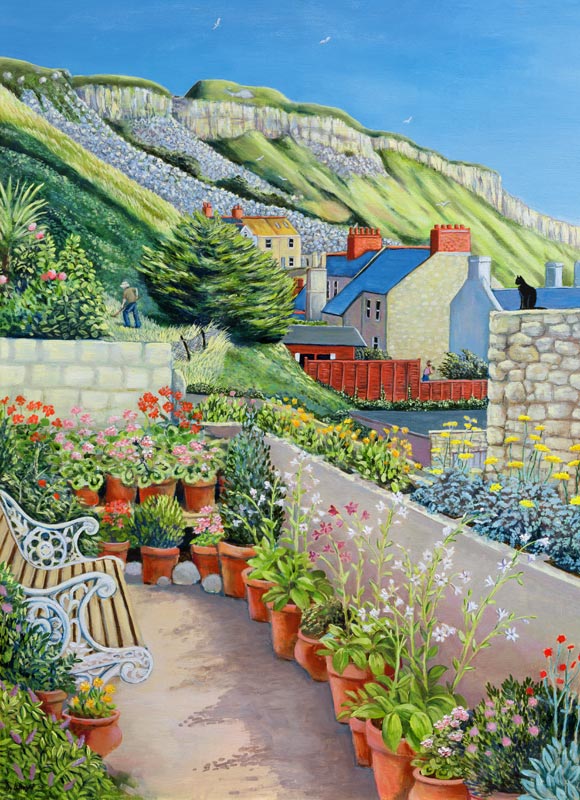 Garden Terrace and Cliff, 2002 (oil on board)  von Liz  Wright
