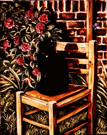 Black Cat on a Chair, 1983  von Liz  Wright