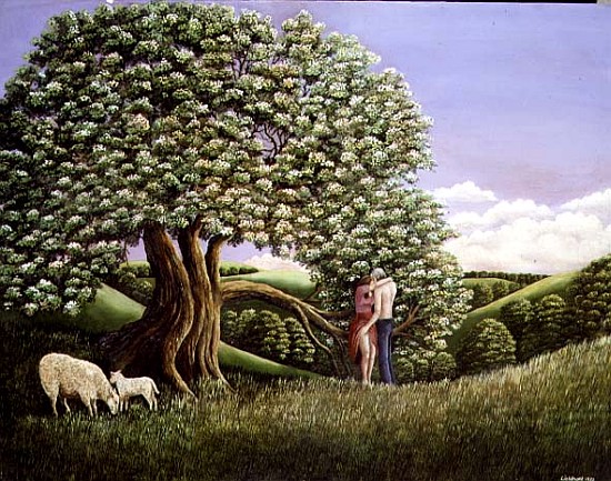 Lovers and a Hawthorn Tree, 1982 (panel)  von Liz  Wright
