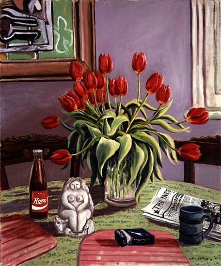Still life of Tulips and Russian Coke, 1988  von Liz  Wright