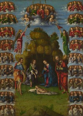 Die Anbetung des Christuskindes mit Engeln 1499