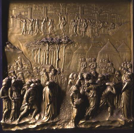The Story of Joshua: Joshua instructs the Priests to lead the Israelites across the River Jordan and von Lorenzo Ghiberti