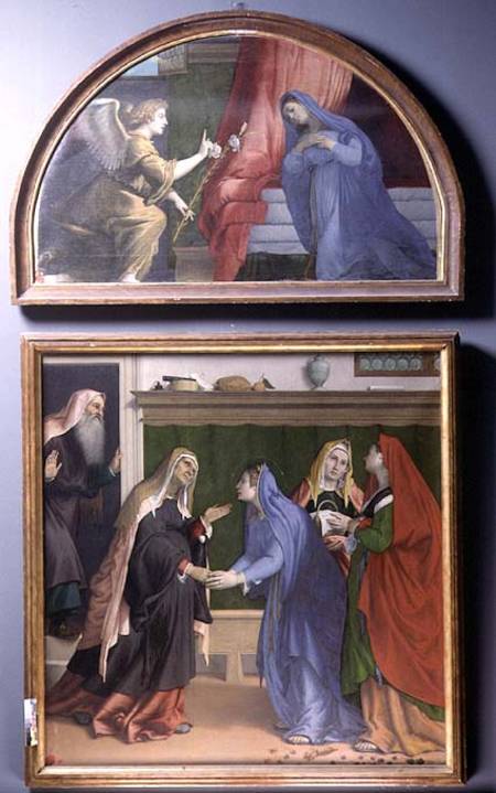 The Annunciation and The Visitation, two paintings constituting an altarpiece von Lorenzo Lotto