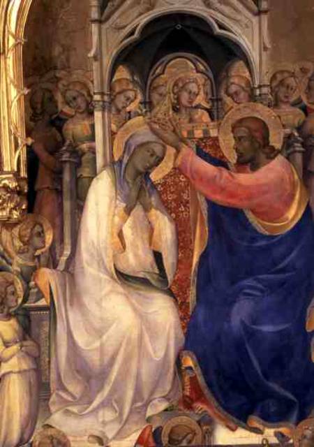The Coronation of the Virgin, detail showing Christ crowning the Virgin von Lorenzo  Monaco