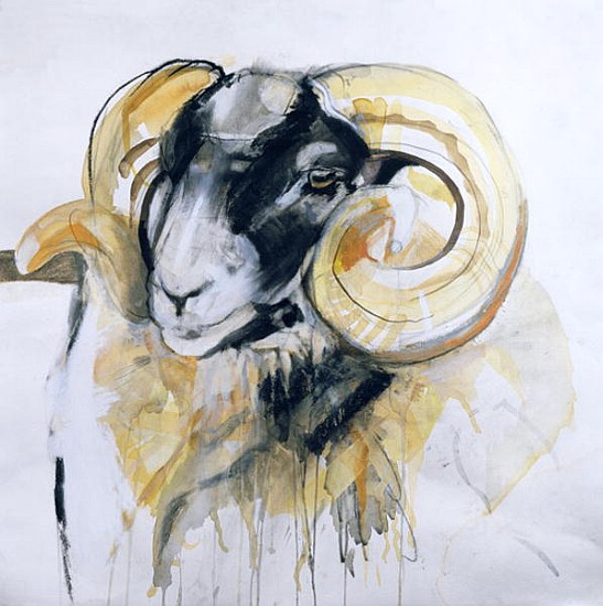Long Horn Sheep (mixed media)  von Lou  Gibbs