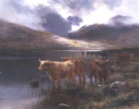 Highland Cattle by a Loch von Louis Bosworth Hurt