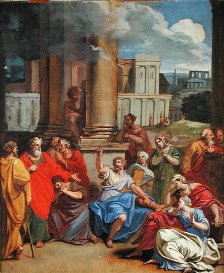 The Prophet Agabus Predicting St. Paul's Suffering in Jerusalem (oil & pastel on paper) von Louis Cheron