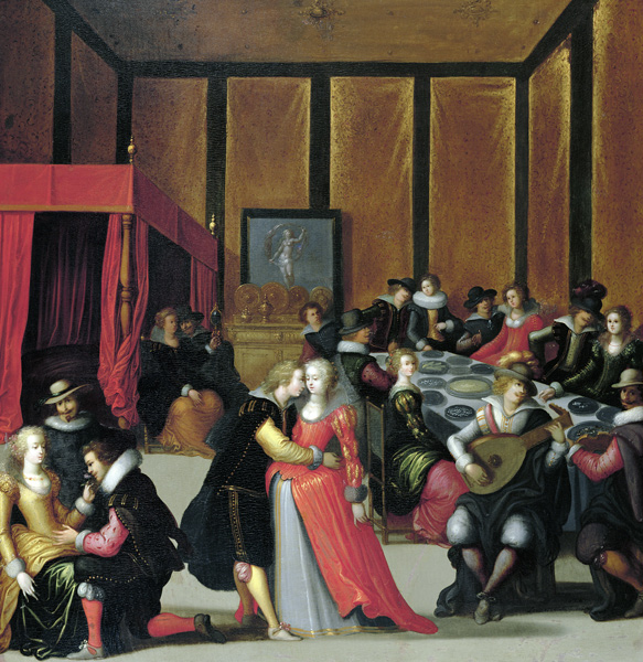 Scene Galante or The Five Senses (oil on canvas) von Louis de Caullery