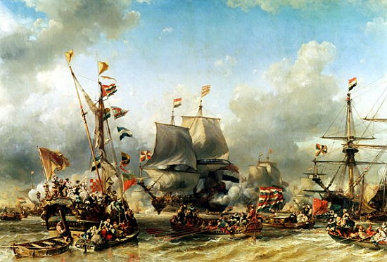 The Embarkation of Ruyter and William de Witt in 1667, 1850-51 von Louis Eugene Gabriel Isabey