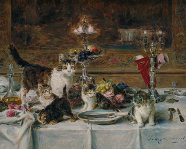 Kittens at a banquet von Louis Eugene Lambert