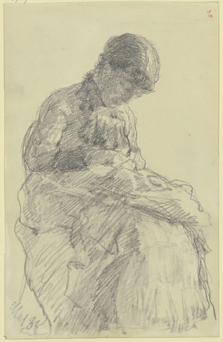 Sitzende Frau beim Handarbeiten von Louis Eysen