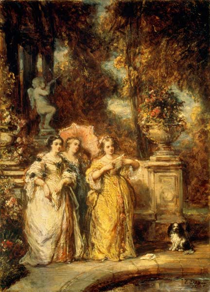 Drei Frauen in einem Park von Louis Gabriel Eugène Isabey